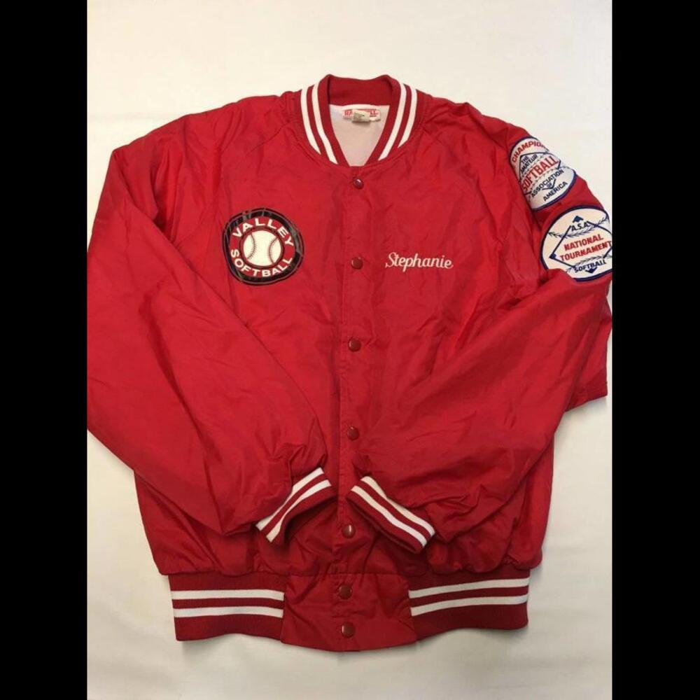 Womens HARTWELL Red Vintage Snap Button Softball Patched Jacket Sz M